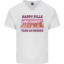 Dog Happy Pills Mens V-Neck Cotton T-Shirt White