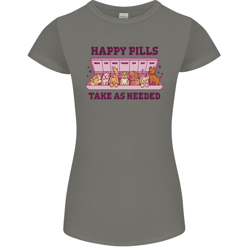 Dog Happy Pills Womens Petite Cut T-Shirt Charcoal