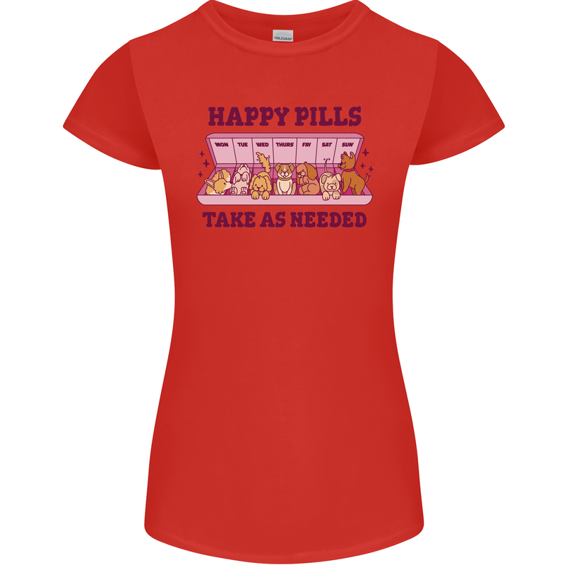Dog Happy Pills Womens Petite Cut T-Shirt Red