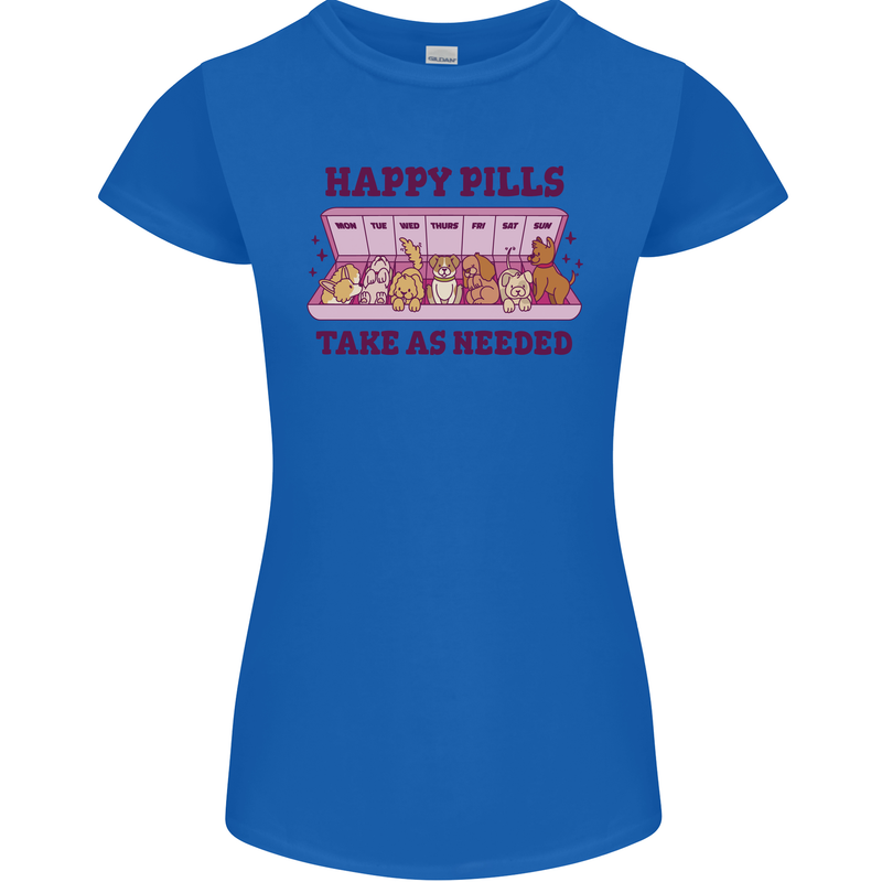 Dog Happy Pills Womens Petite Cut T-Shirt Royal Blue