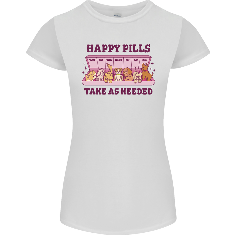 Dog Happy Pills Womens Petite Cut T-Shirt White