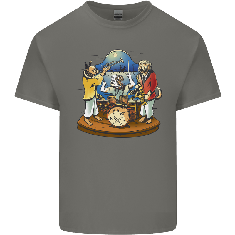 Dog Jazz Band Funny Music Kids T-Shirt Childrens Charcoal