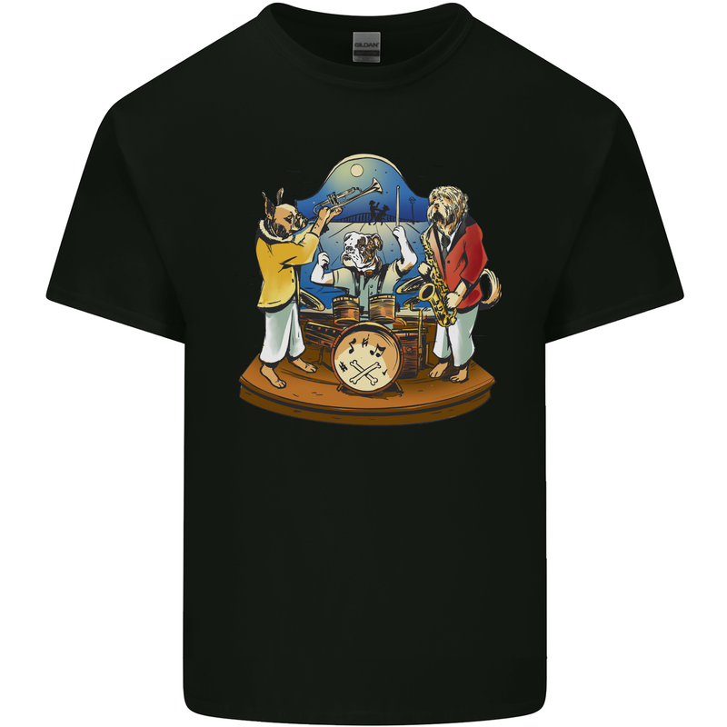 Dog Jazz Band Funny Music Mens Cotton T-Shirt Tee Top Black