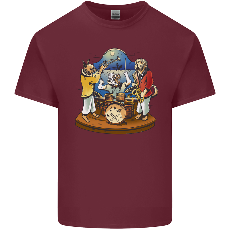 Dog Jazz Band Funny Music Mens Cotton T-Shirt Tee Top Maroon