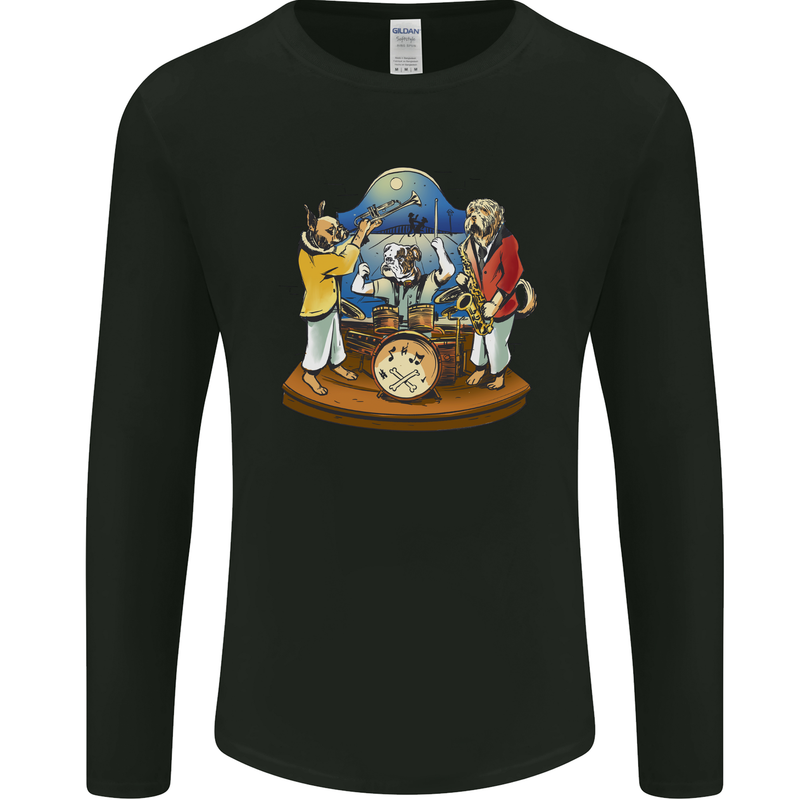 Dog Jazz Band Funny Music Mens Long Sleeve T-Shirt Black