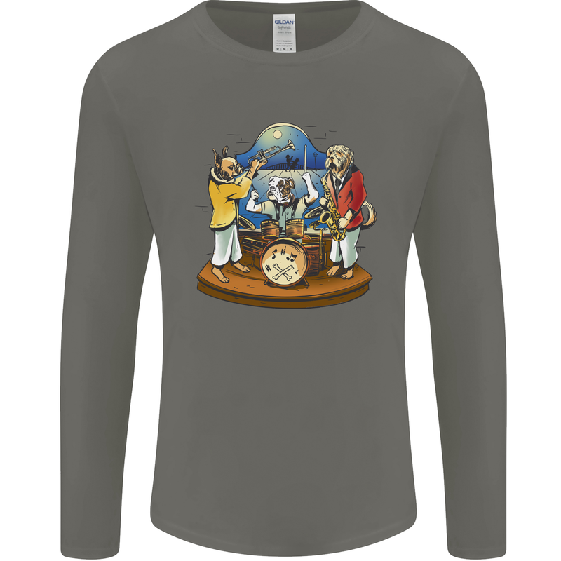 Dog Jazz Band Funny Music Mens Long Sleeve T-Shirt Charcoal