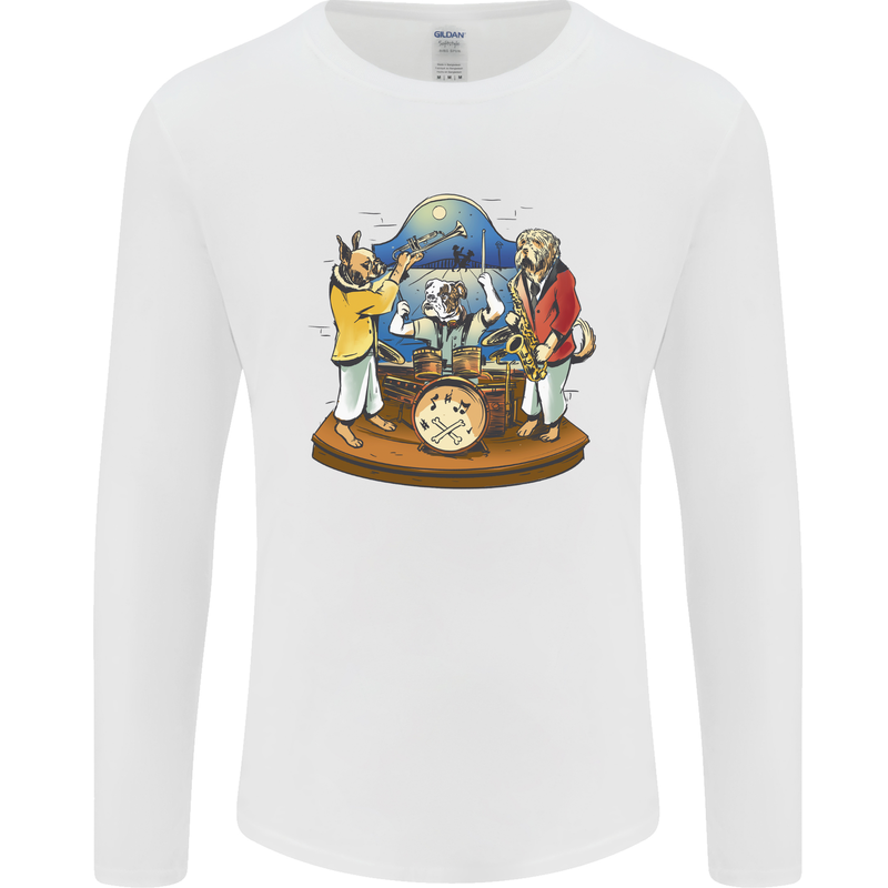 Dog Jazz Band Funny Music Mens Long Sleeve T-Shirt White