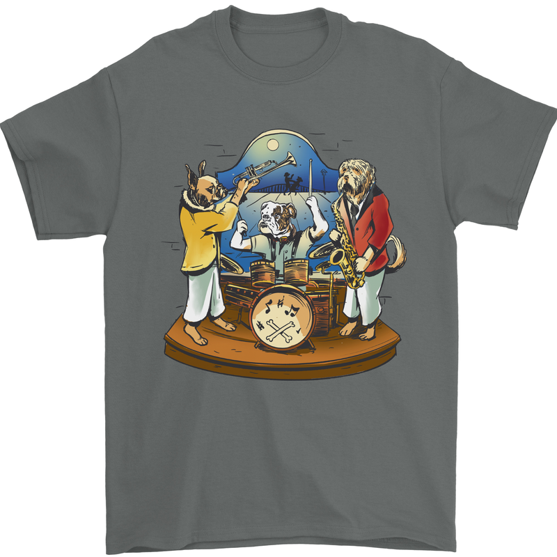 Dog Jazz Band Funny Music Mens T-Shirt 100% Cotton Charcoal