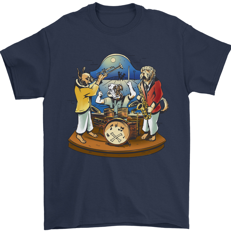 Dog Jazz Band Funny Music Mens T-Shirt 100% Cotton Navy Blue