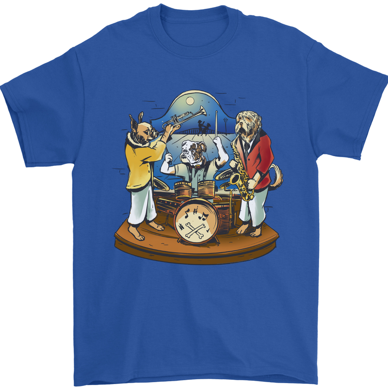 Dog Jazz Band Funny Music Mens T-Shirt 100% Cotton Royal Blue