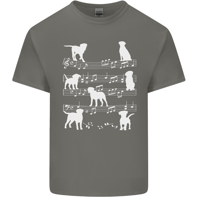 Dog Music Musical Notes Piano Guitar Mens Cotton T-Shirt Tee Top Charcoal