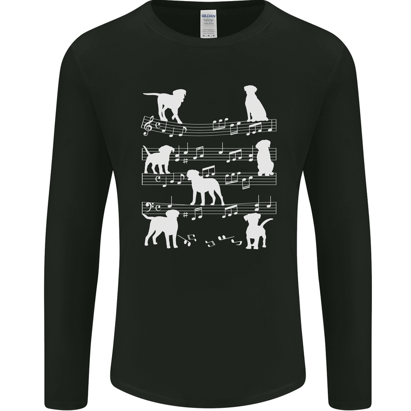 Dog Music Musical Notes Piano Guitar Mens Long Sleeve T-Shirt Black