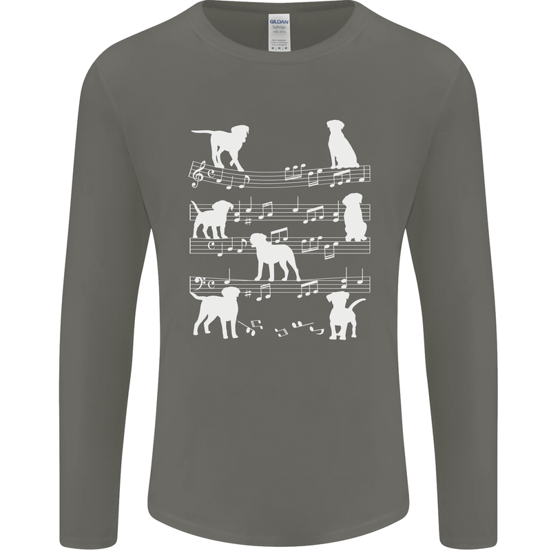 Dog Music Musical Notes Piano Guitar Mens Long Sleeve T-Shirt Charcoal