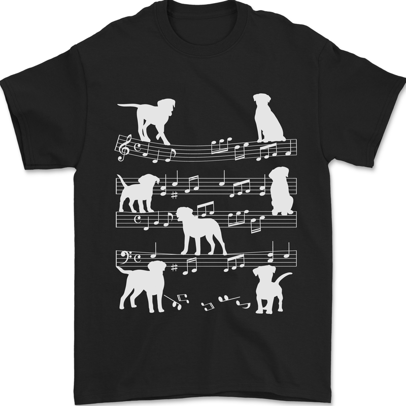 Dog Music Musical Notes Piano Guitar Mens T-Shirt 100% Cotton Black