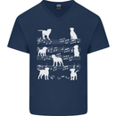 Dog Music Musical Notes Piano Guitar Mens V-Neck Cotton T-Shirt Navy Blue