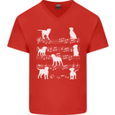 Dog Music Musical Notes Piano Guitar Mens V-Neck Cotton T-Shirt Red