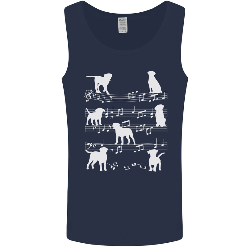 Dog Music Musical Notes Piano Guitar Mens Vest Tank Top Navy Blue