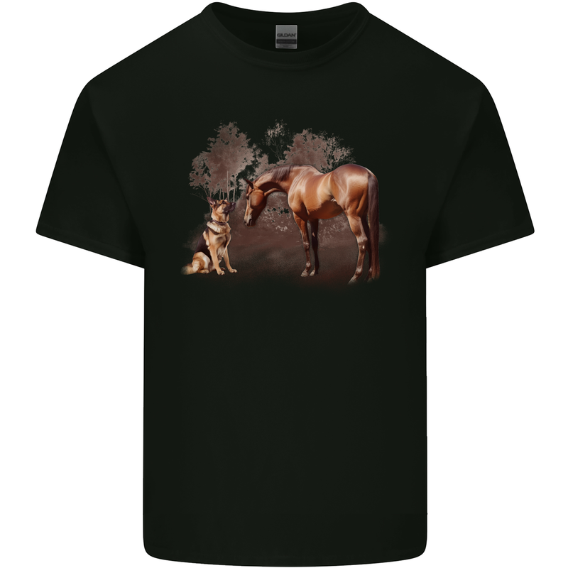 Dog and Horse German Shepherd Alsatian Kids T-Shirt Childrens Black