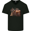 Dog and Horse German Shepherd Alsatian Mens V-Neck Cotton T-Shirt Black