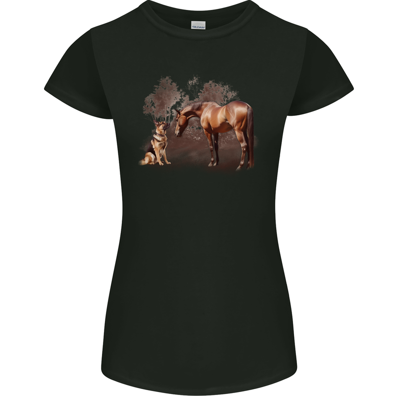 Dog and Horse German Shepherd Alsatian Womens Petite Cut T-Shirt Black