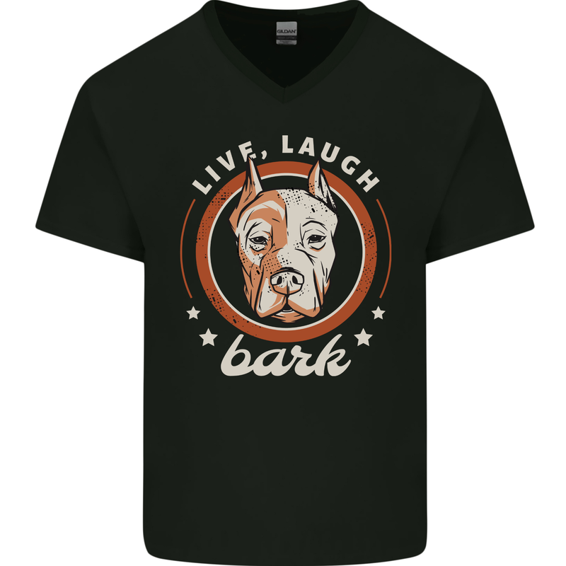 Dogo Argentino Live Laugh Bark Dog Mens V-Neck Cotton T-Shirt Black