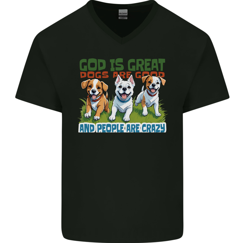 Dogs God is Great Christian Christianity Jesus Mens V-Neck Cotton T-Shirt Black