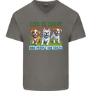 Dogs God is Great Christian Christianity Jesus Mens V-Neck Cotton T-Shirt Charcoal