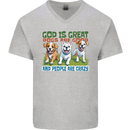 Dogs God is Great Christian Christianity Jesus Mens V-Neck Cotton T-Shirt Sports Grey