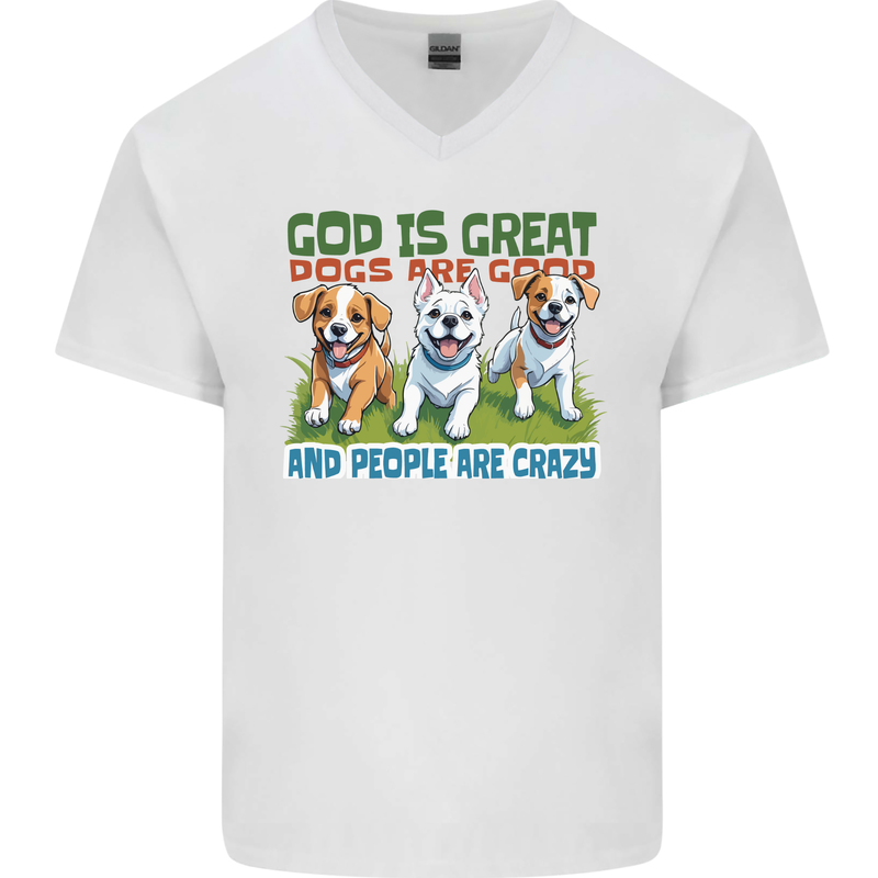 Dogs God is Great Christian Christianity Jesus Mens V-Neck Cotton T-Shirt White