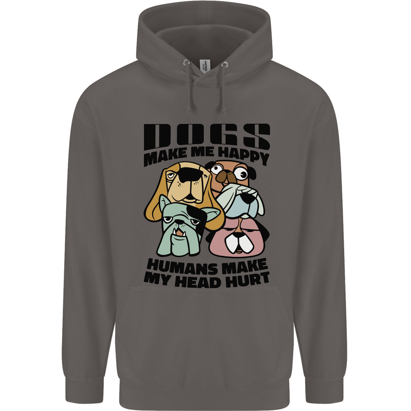 Dogs Make Me Happy Funny Mens 80% Cotton Hoodie Charcoal