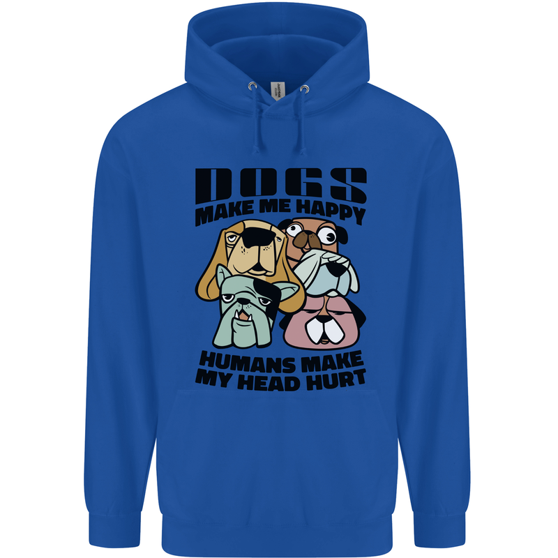 Dogs Make Me Happy Funny Mens 80% Cotton Hoodie Royal Blue