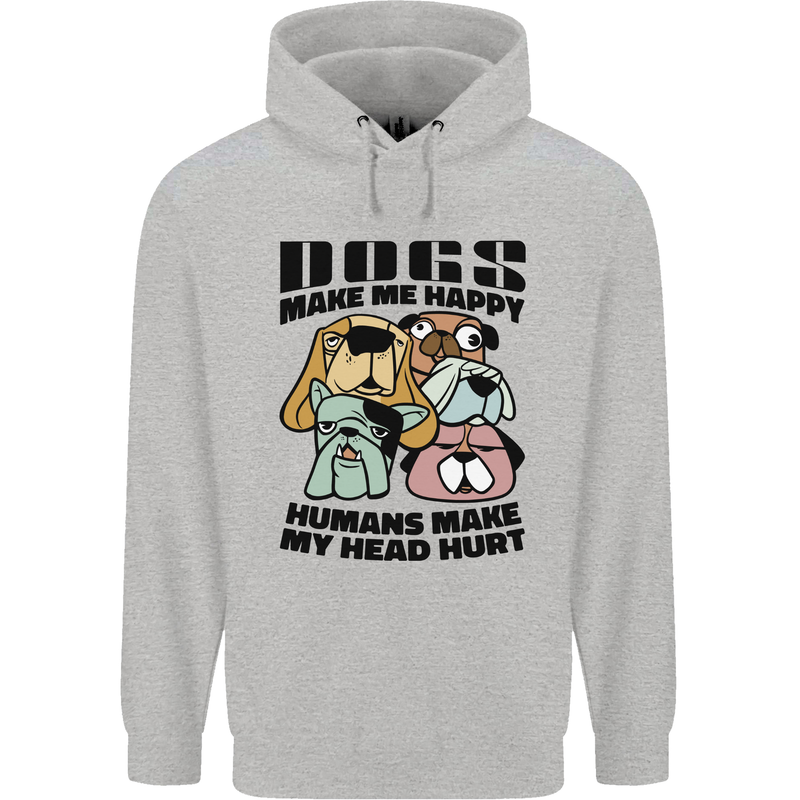 Dogs Make Me Happy Funny Mens 80% Cotton Hoodie Sports Grey
