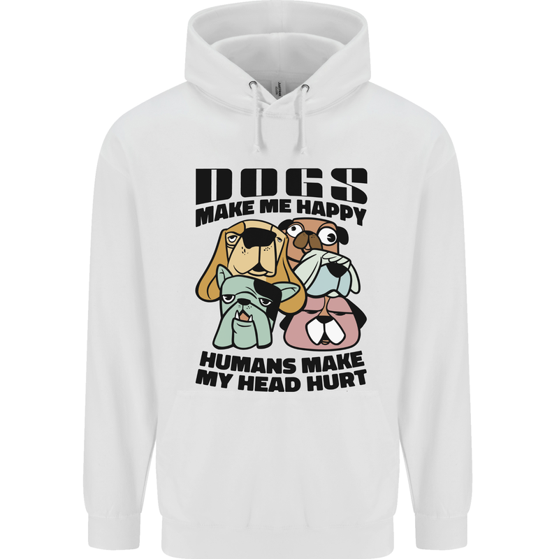 Dogs Make Me Happy Funny Mens 80% Cotton Hoodie White
