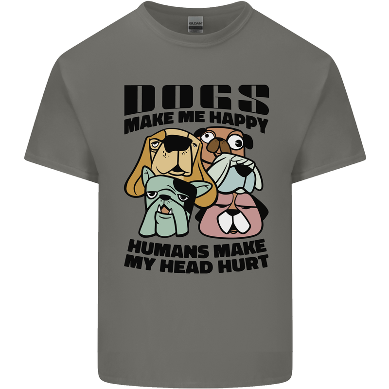 Dogs Make Me Happy Funny Mens Cotton T-Shirt Tee Top Charcoal