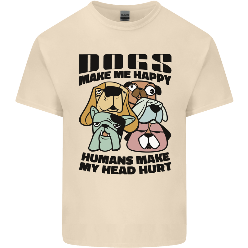 Dogs Make Me Happy Funny Mens Cotton T-Shirt Tee Top Natural