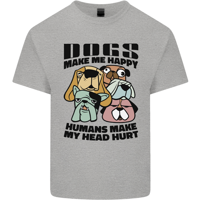 Dogs Make Me Happy Funny Mens Cotton T-Shirt Tee Top Sports Grey