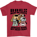 Dogs Make Me Happy Funny Mens T-Shirt 100% Cotton Red
