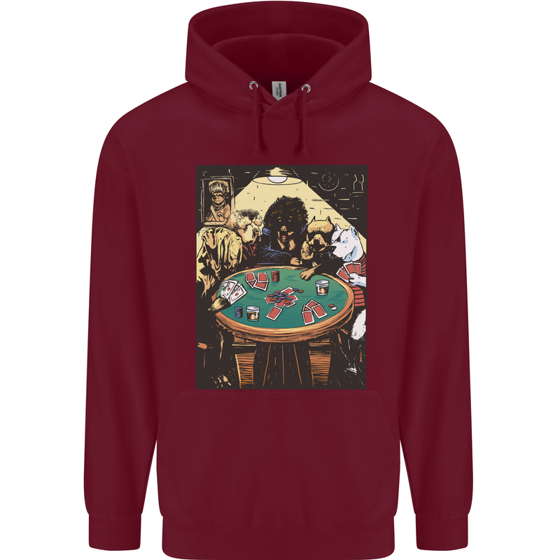 Dogs Playing Poker Mens 80% Cotton Hoodie Maroon