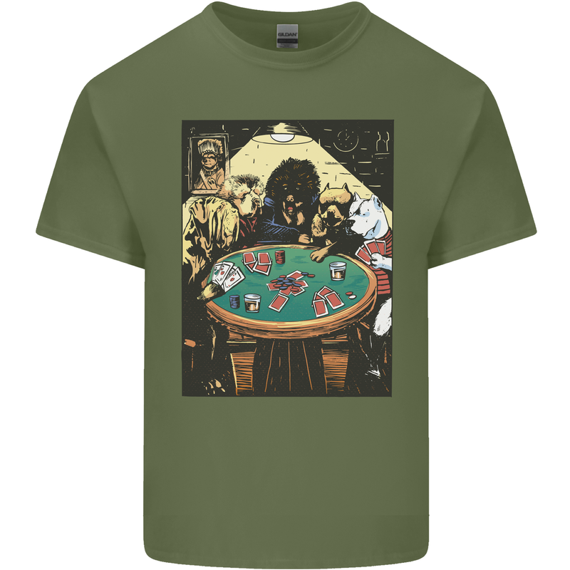 Dogs Playing Poker Mens Cotton T-Shirt Tee Top Military Green