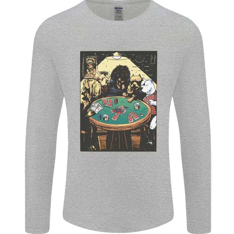 Dogs Playing Poker Mens Long Sleeve T-Shirt Sports Grey