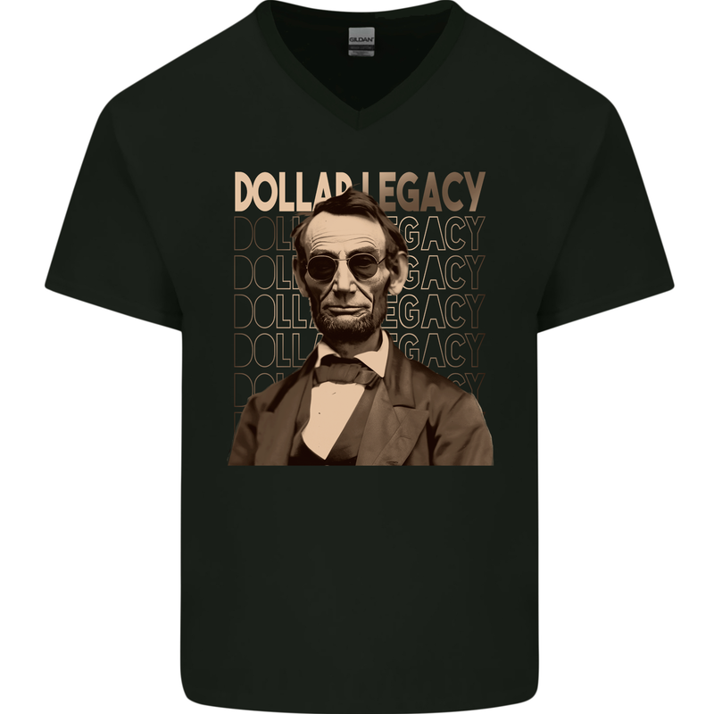 Dollar Legacy Abraham Lincoln Money Cash Hustle Mens V-Neck Cotton T-Shirt Black