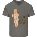 Donald Trump Hes Full of It Sh!#t Funny Mens V-Neck Cotton T-Shirt Charcoal