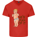 Donald Trump Hes Full of It Sh!#t Funny Mens V-Neck Cotton T-Shirt Red