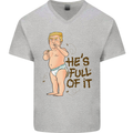 Donald Trump Hes Full of It Sh!#t Funny Mens V-Neck Cotton T-Shirt Sports Grey