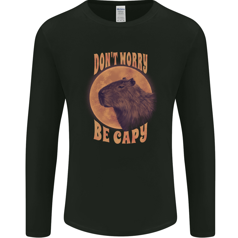 Dont Worry Be Cappy Funny Cappybara Mens Long Sleeve T-Shirt Black