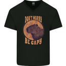Dont Worry Be Cappy Funny Cappybara Mens V-Neck Cotton T-Shirt Black