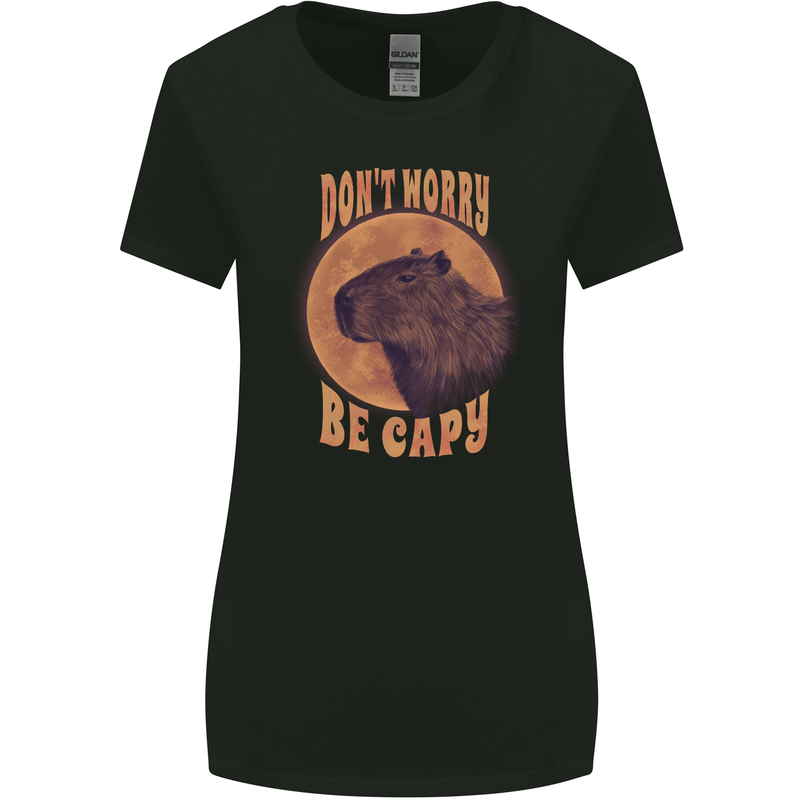 Dont Worry Be Cappy Funny Cappybara Womens Wider Cut T-Shirt Black