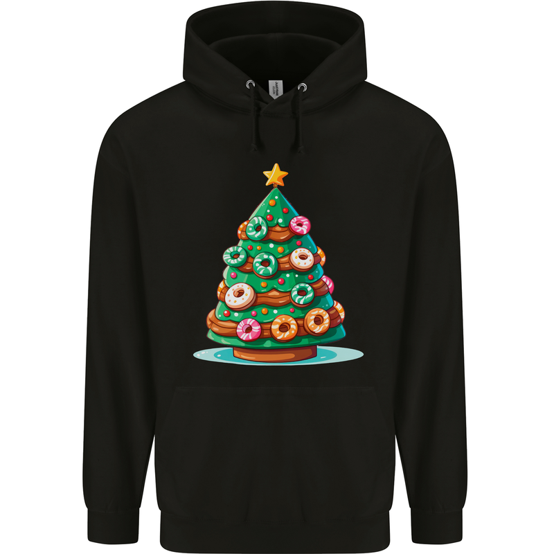 Donut Christmas Tree Funny Xmas Food Mens 80% Cotton Hoodie Black