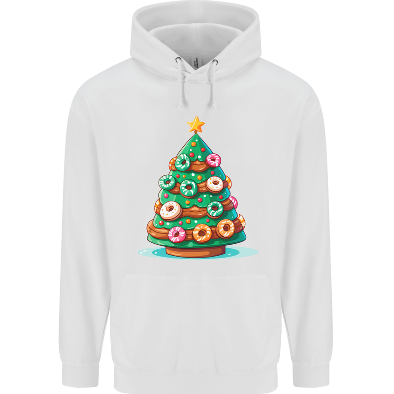 Donut Christmas Tree Funny Xmas Food Mens 80% Cotton Hoodie White