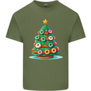 Donut Christmas Tree Funny Xmas Food Mens Cotton T-Shirt Tee Top Military Green